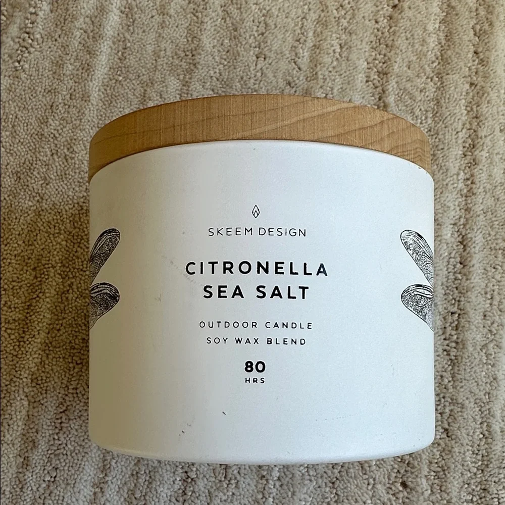 NWT Crate & Barrel Skeem Sea Salt Citronella Outdoor Patio Candle 3 Wick 80 Hrs